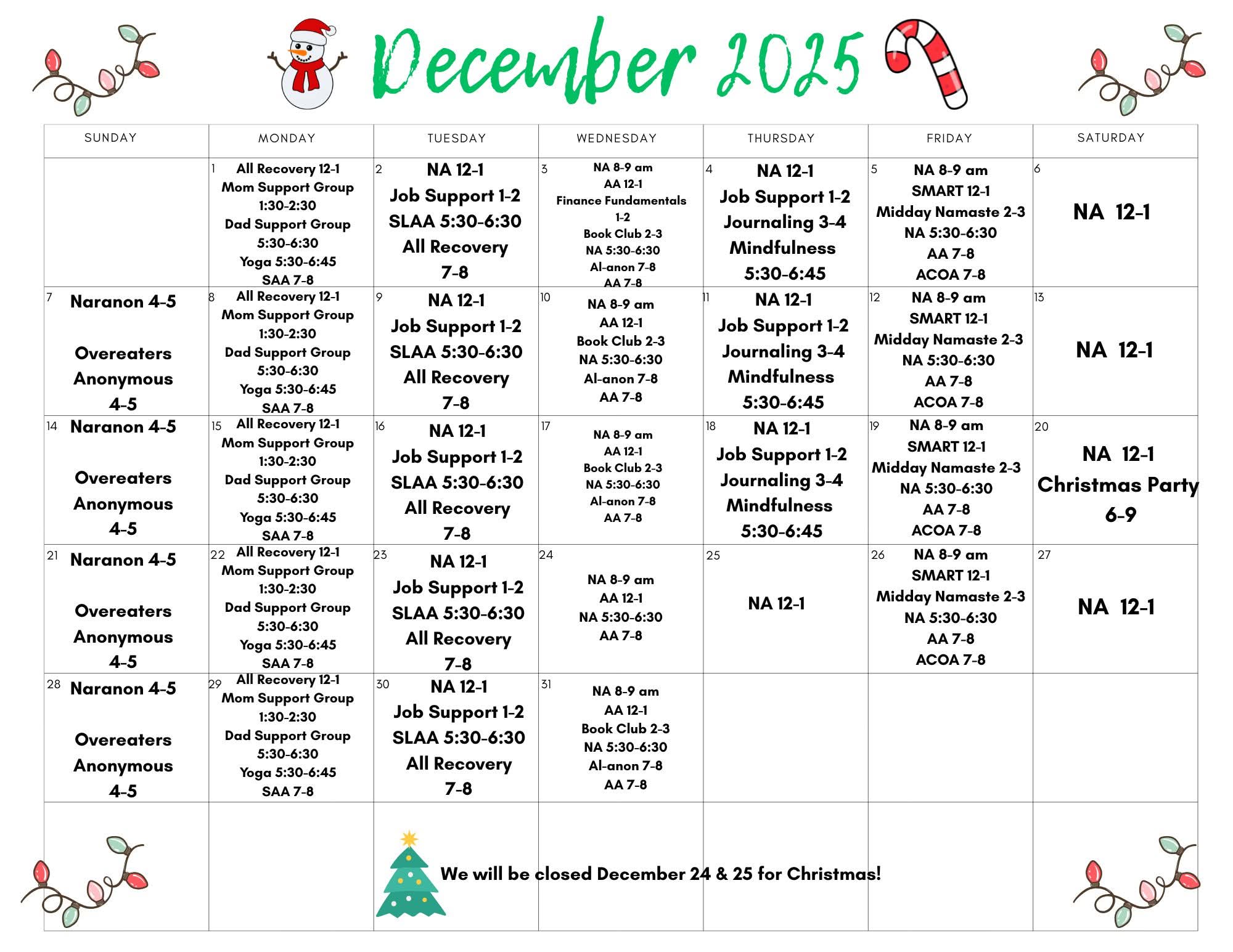 Community Recovery Events Calendar