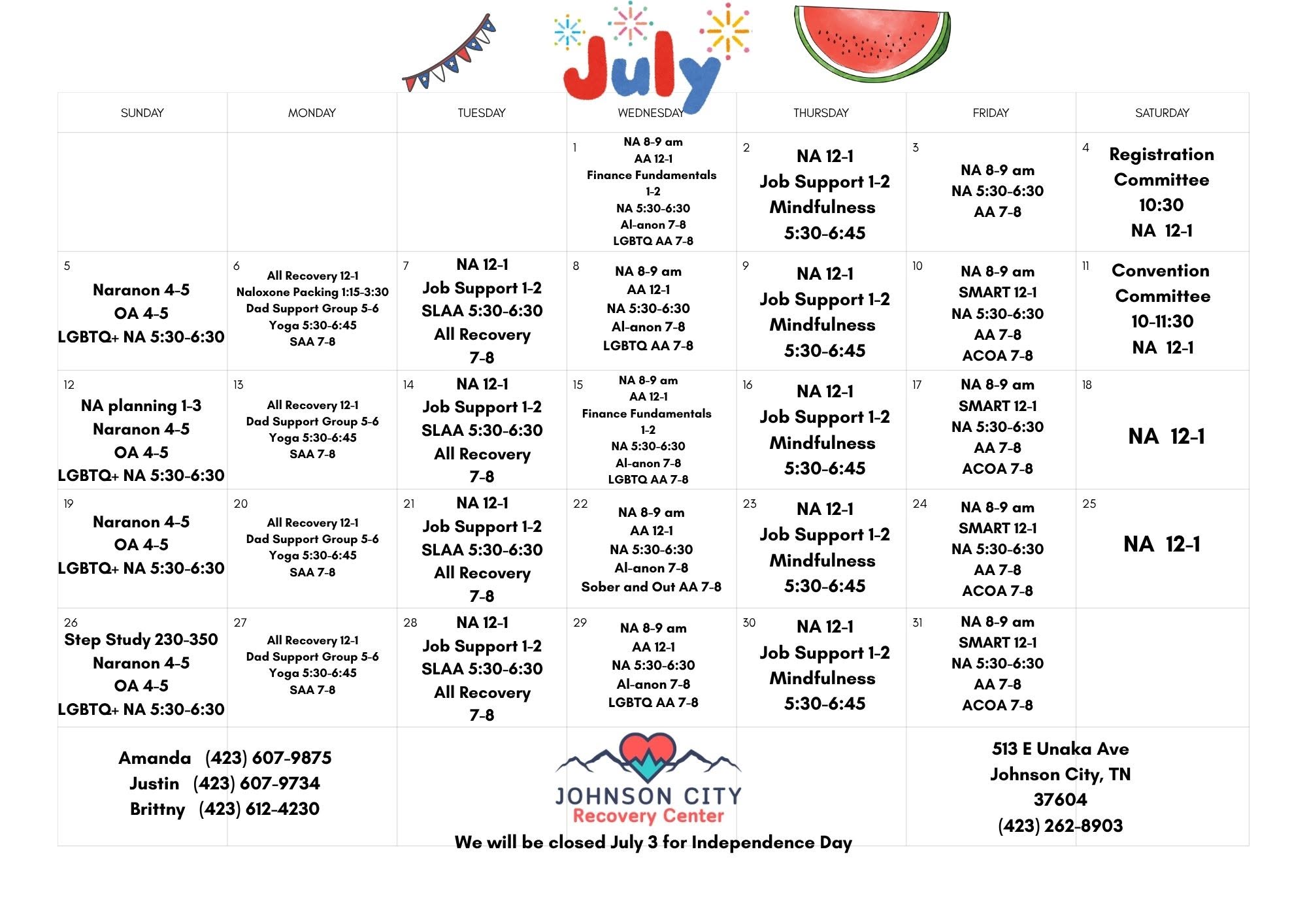 johnson city recovery center events calendar 